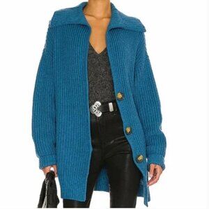 Free People Swim Too Deep Cardigan Sz Medium Chunky Knit Blue Sweater Oversized